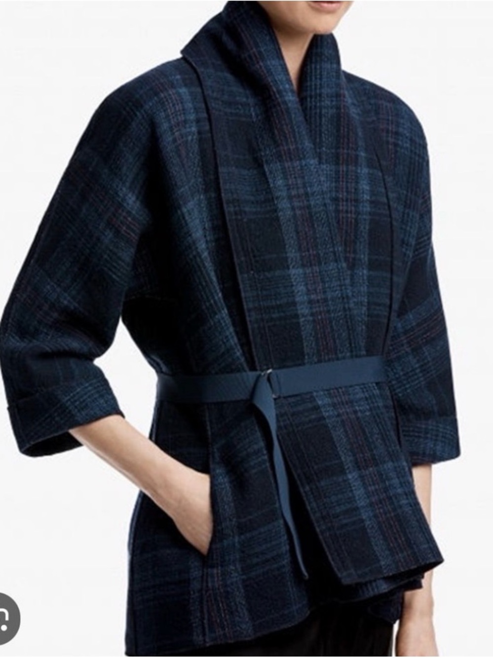 JAMES PERSE Plaid Belted Wool Blend Jacket / Kimono Blazer – Size 2 (M)